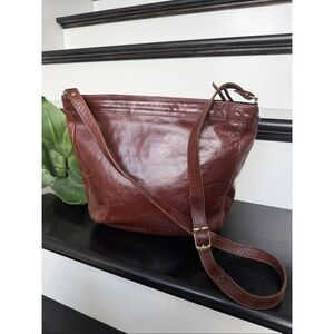 Italian genuine leather crossbody shoulder purse brown organizer handbag